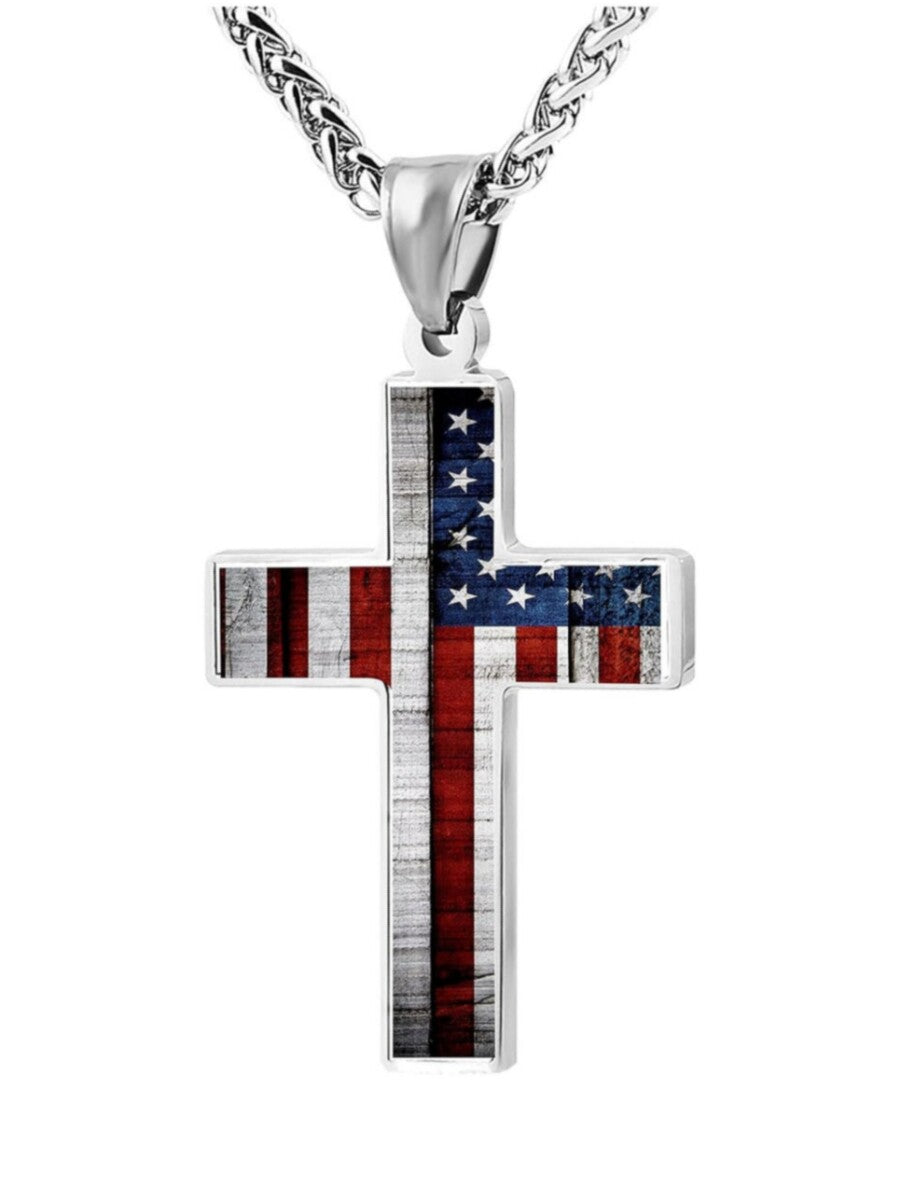 American Flag Cross Pendant Necklace