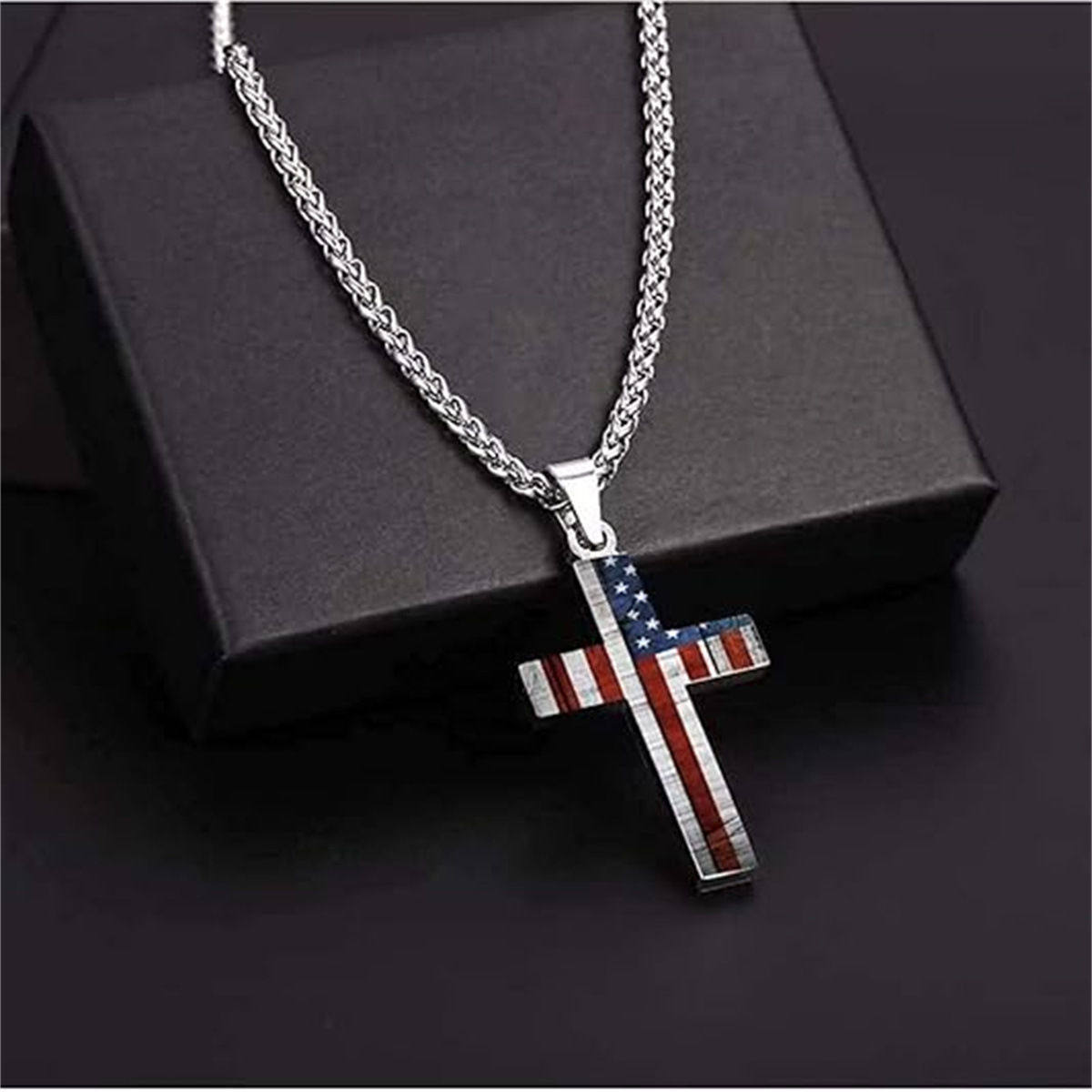American Flag Cross Pendant Necklace