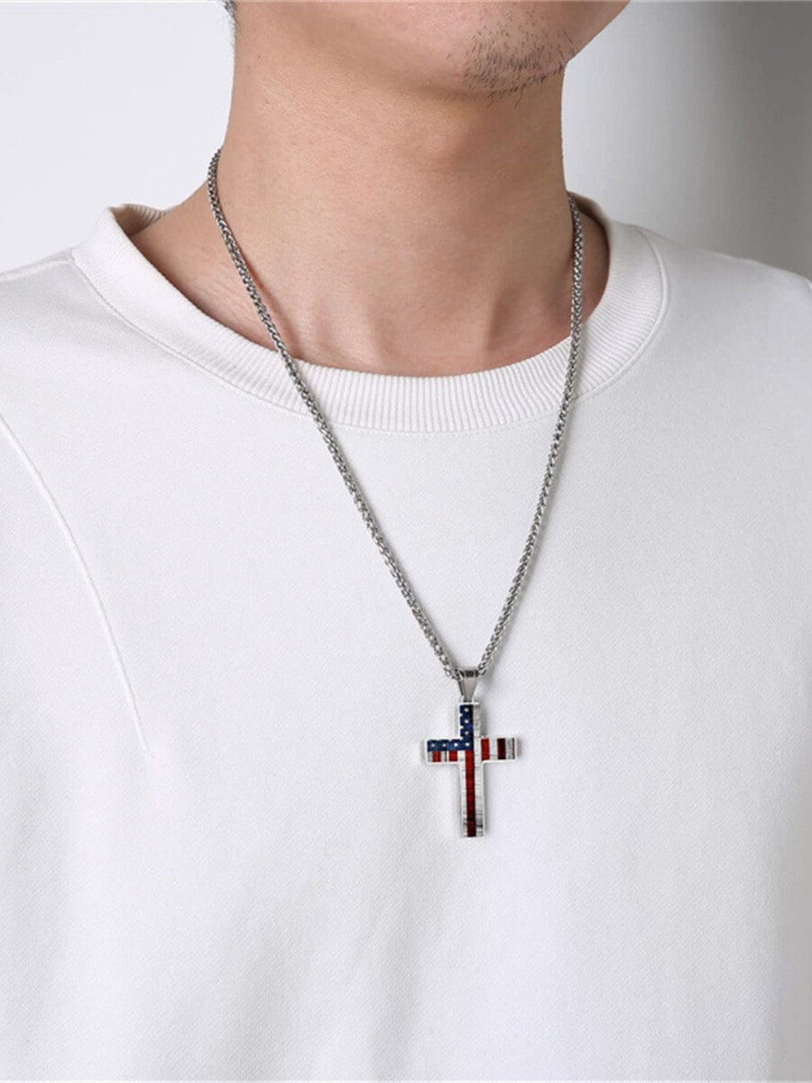 American Flag Cross Pendant Necklace