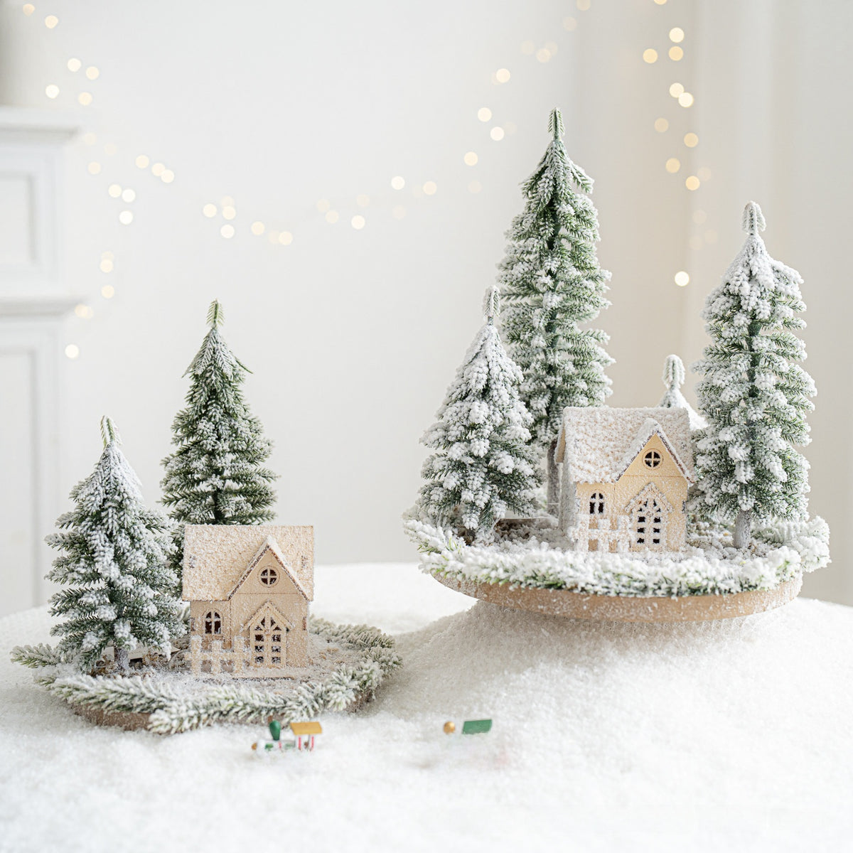 Flocked Christmas Tree Village Set with LED Lights