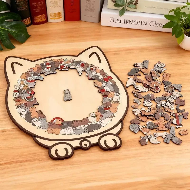 Cat-Shaped Wooden Jigsaw Puzzle