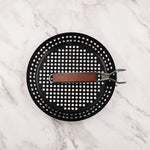 Round Grill Pan with Folding Wooden Handle