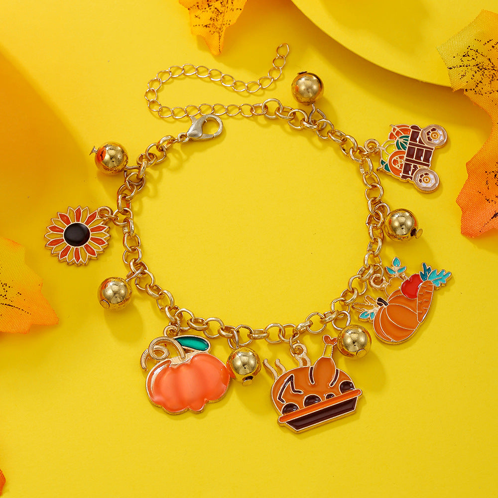 Thanksgiving Maple and Sunflower Charm Bracelet