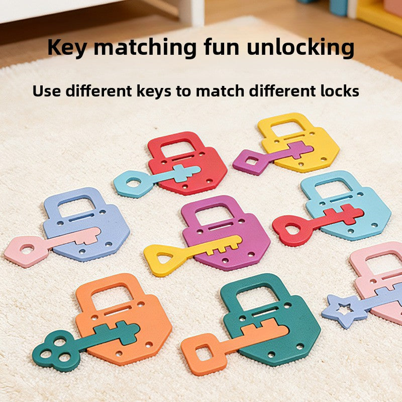 Wooden Lock and Key Matching Puzzle