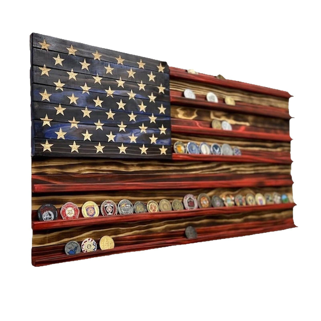 American Flag Wooden Challenge Coin Display