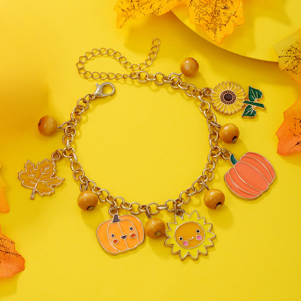 Thanksgiving Maple and Sunflower Charm Bracelet