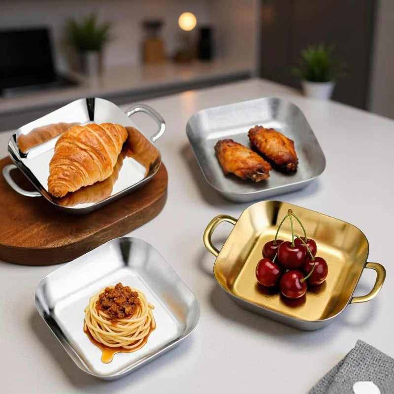 Square Stainless Steel Serving Dish with Handles