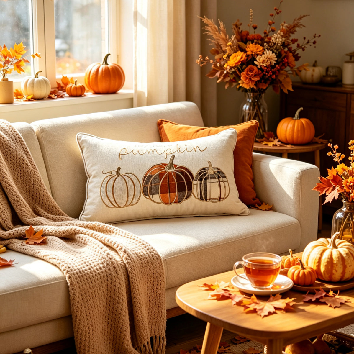 Autumn Pumpkin & Maple Leaf Pillow Covers