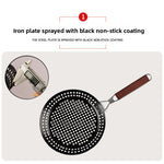 Round Grill Pan with Folding Wooden Handle