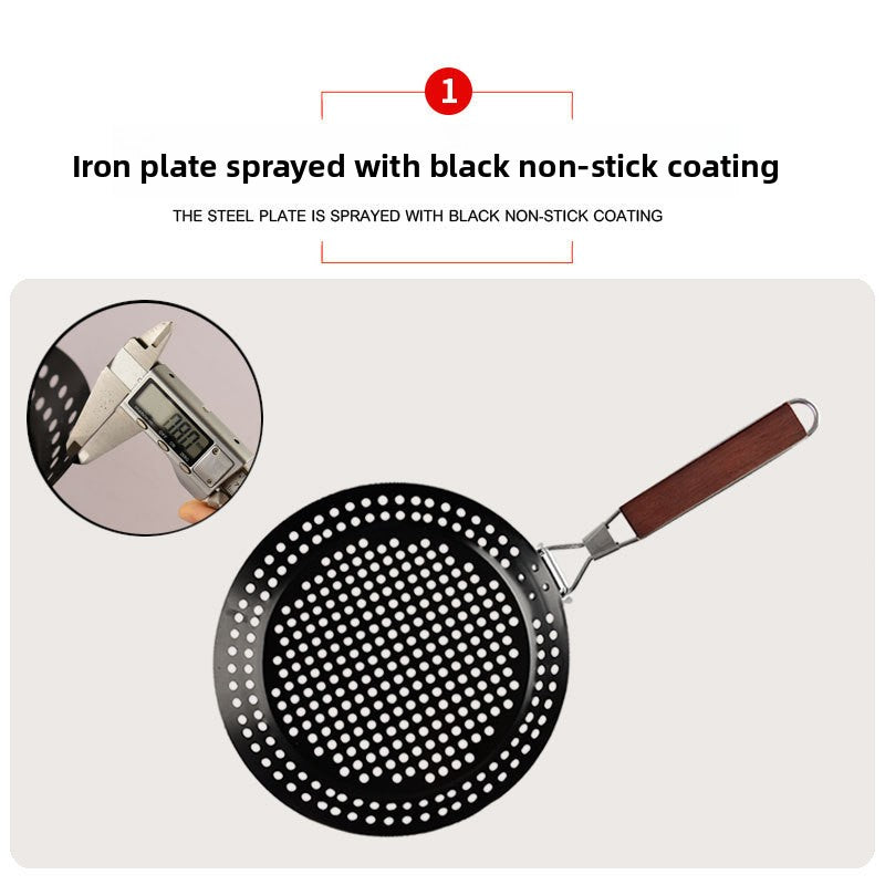 Round Grill Pan with Folding Wooden Handle