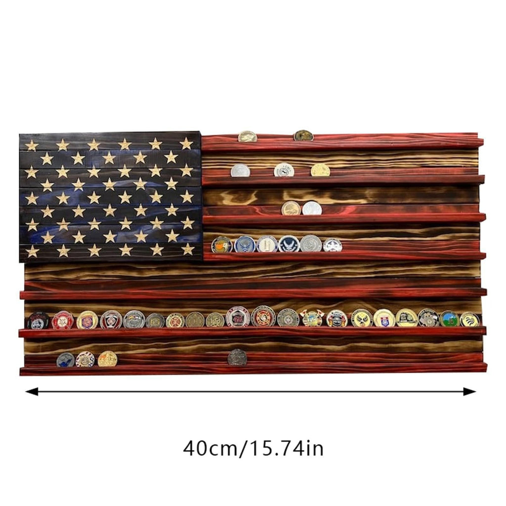 American Flag Wooden Challenge Coin Display