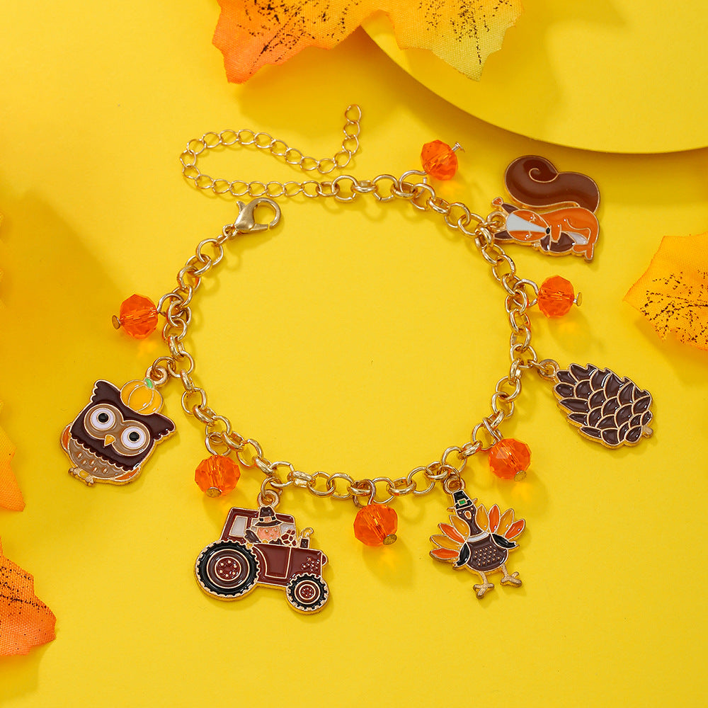 Thanksgiving Maple and Sunflower Charm Bracelet