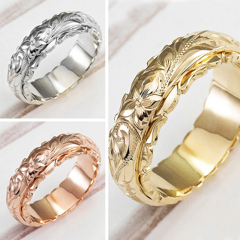 Engraved Floral Copper Ring