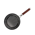 Round Grill Pan with Folding Wooden Handle