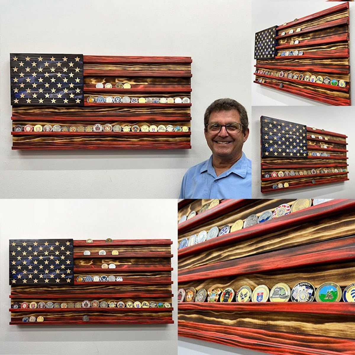 American Flag Wooden Challenge Coin Display
