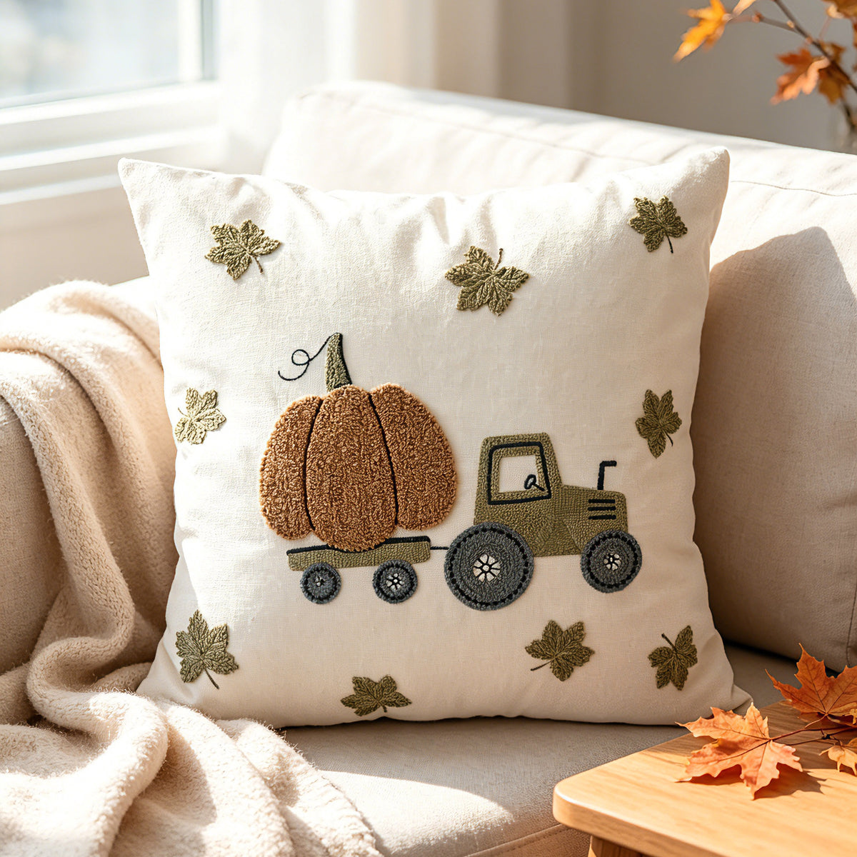 Autumn Pumpkin & Maple Leaf Pillow Covers