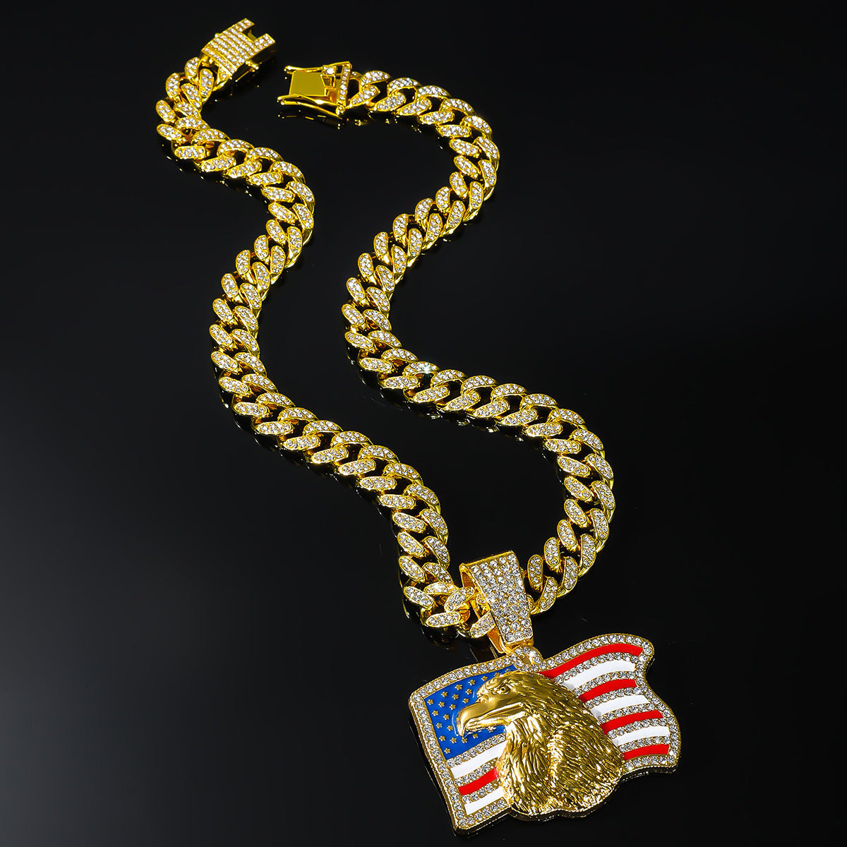 American Flag Rhinestone Pendant Necklace