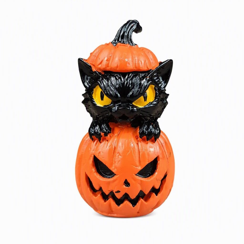 Halloween Witch & Pumpkin Hat Cat Figurines
