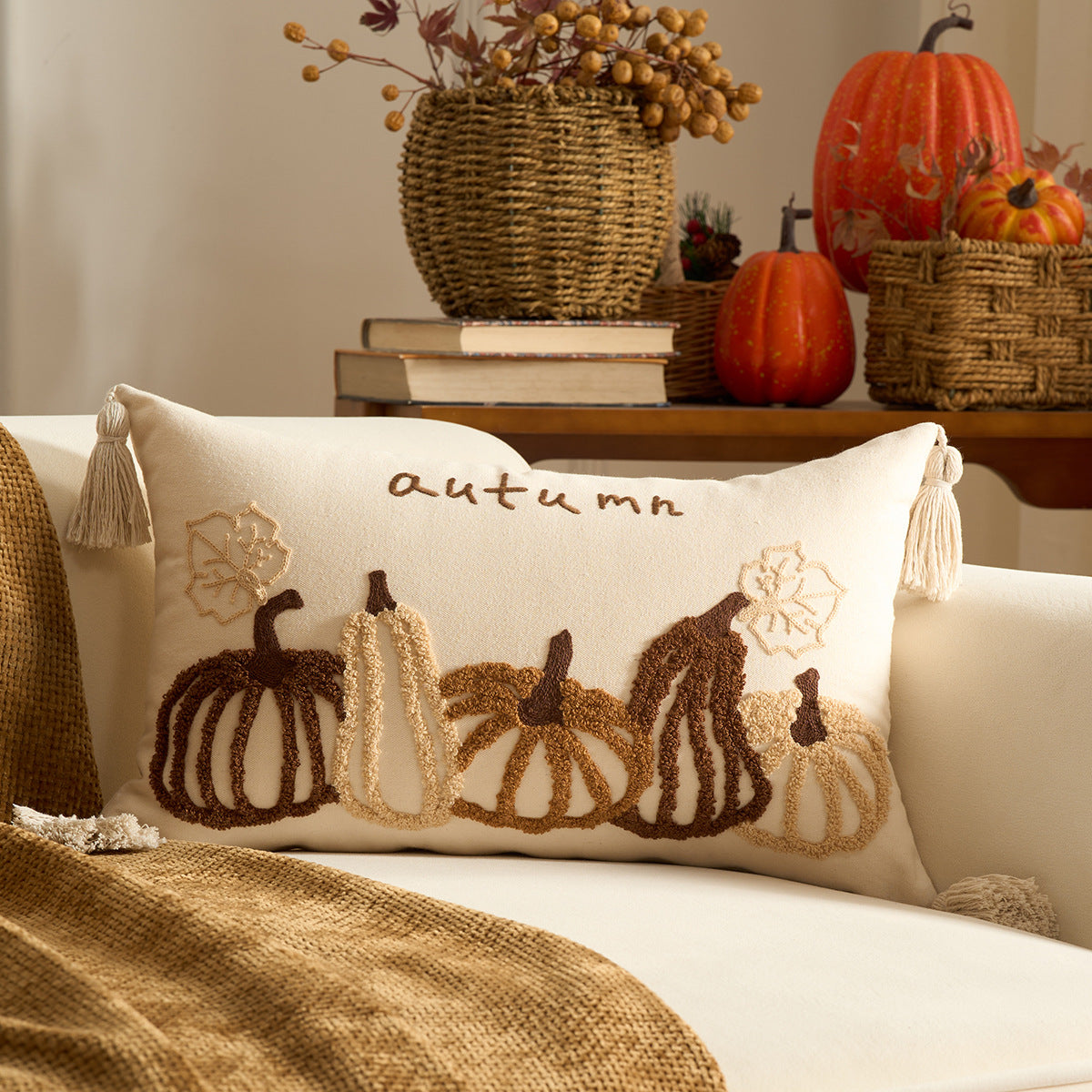 Autumn Pumpkin & Maple Leaf Pillow Covers