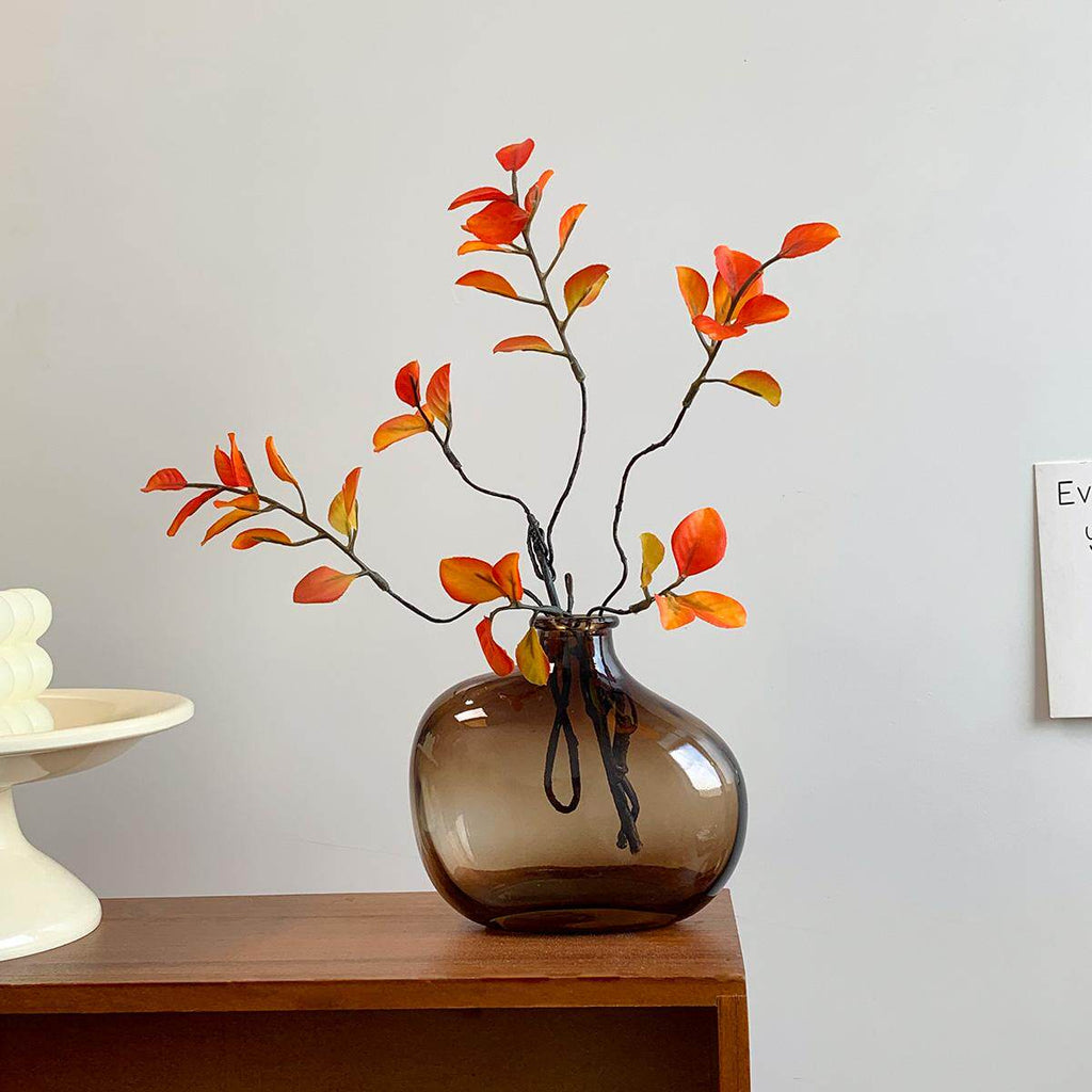 Artificial Maple Leaf Branches with Glass Vase