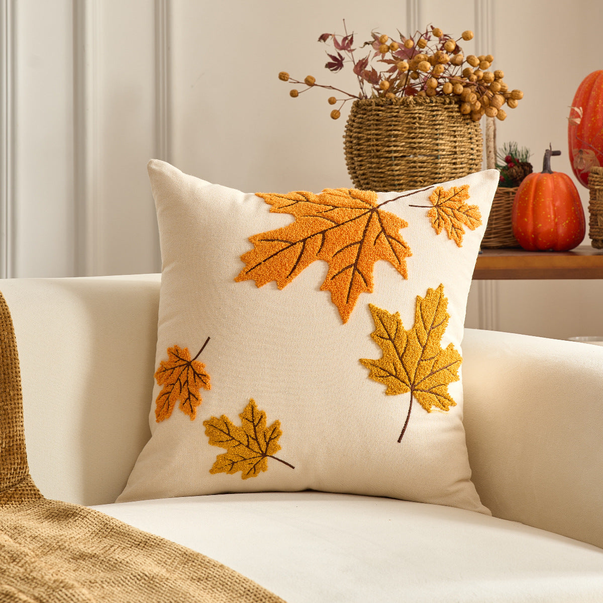 Autumn Pumpkin & Maple Leaf Pillow Covers