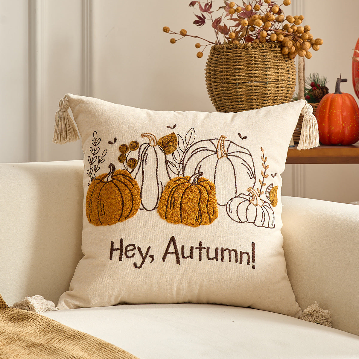Autumn Pumpkin & Maple Leaf Pillow Covers