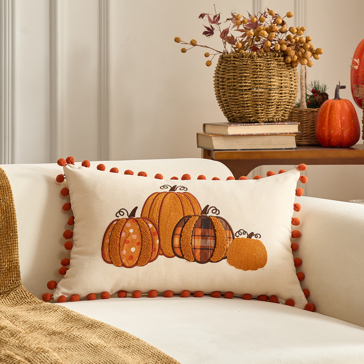 Autumn Pumpkin & Maple Leaf Pillow Covers