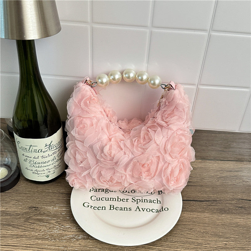 Lace Rose Handbag with Faux-Pearl Handle